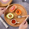 1pc Rattan Woven Tray; Bamboo Woven Fruit Plate; Breakfast Steamed Bun Basket; Snack Bread Snack Woven Basket; Fruit Basket