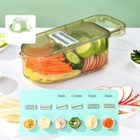 Multifunction Transparent Vegetable Cutter Steel Blade Potato Slicer Fruit Shred Dicing Blades Carrot Cheese Grater Chopper Kitchen Gadgets (Option: Veneer cutter Drainage basket-6blades)